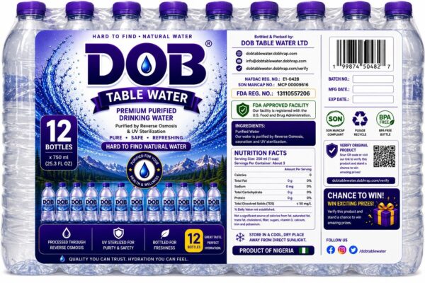 IMG-20260601-WA0001 DOB Table Water – Premium Purified Drinking Water (12 x 750ml)
